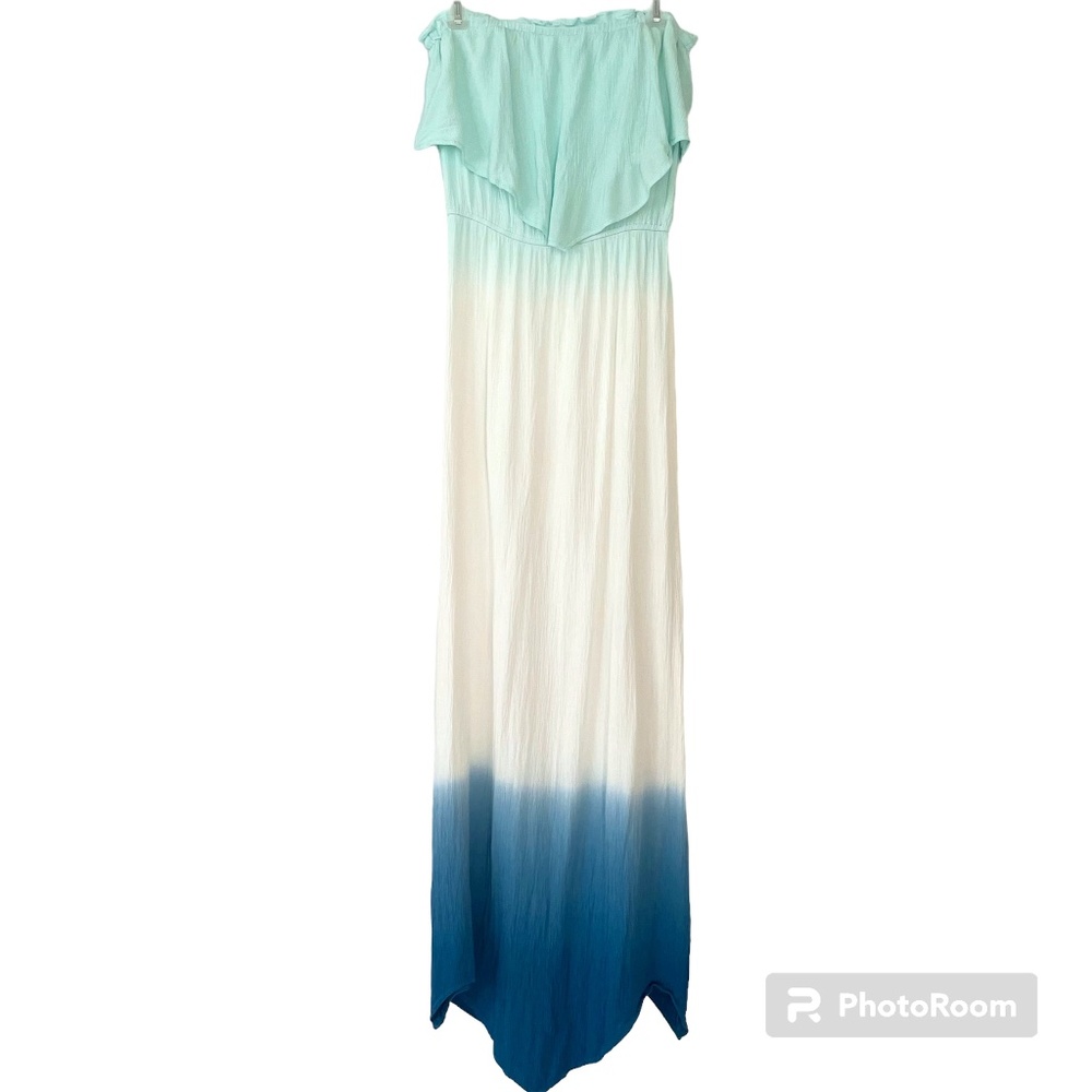 GREEN DRAGON Women’s Medium Ruffle Tie Straps Ombre Maxi Dress